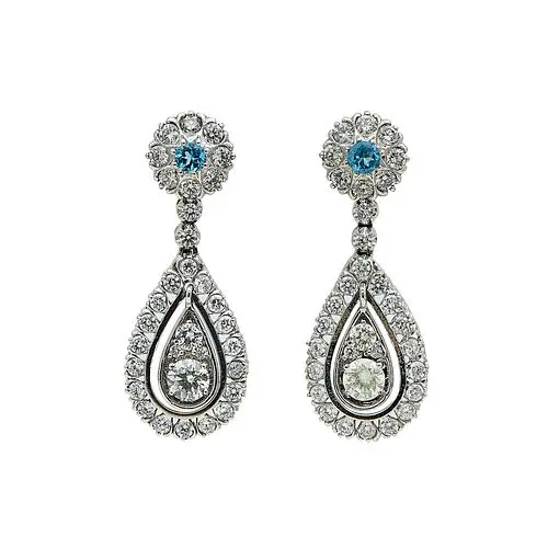 14K White Gold, Diamond, and Aquamarine Pendant Earrings