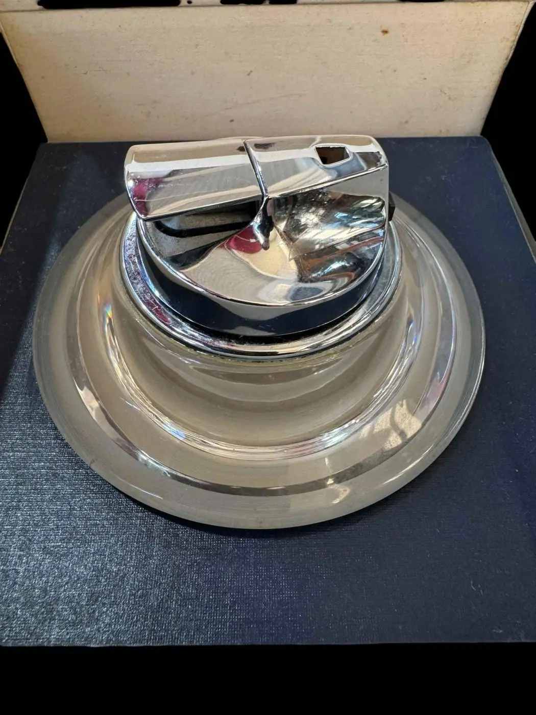 Daum glass table lighter, boxed.