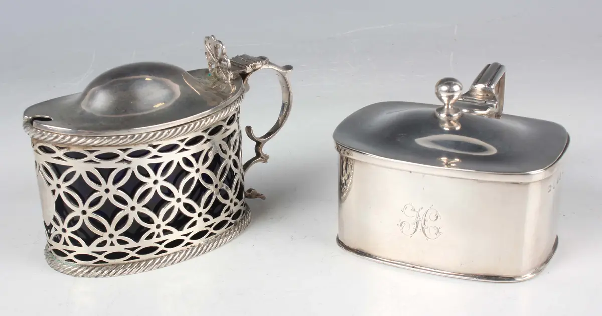 A George III silver rounded corner rectangular mustard, the slightly