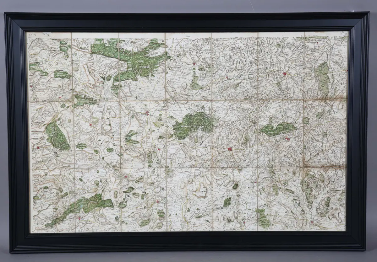 An 18th/19th century linen-backed printed and hand-coloured Cassini