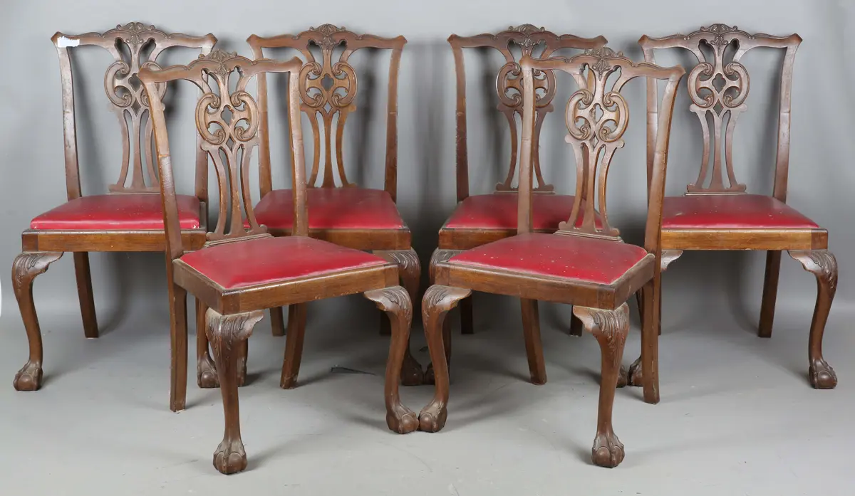 A set of six 20th century Chippendale style mahogany pierced splat