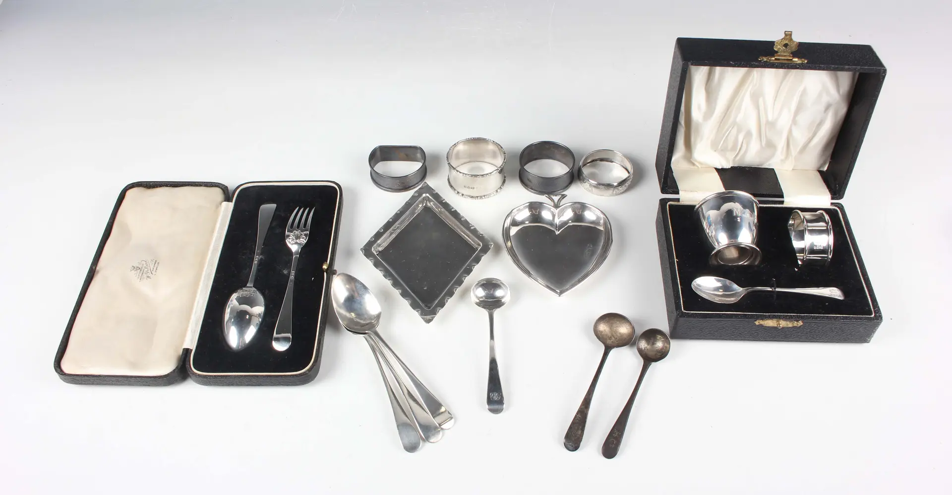 A small group of silver, including a three-piece christening set