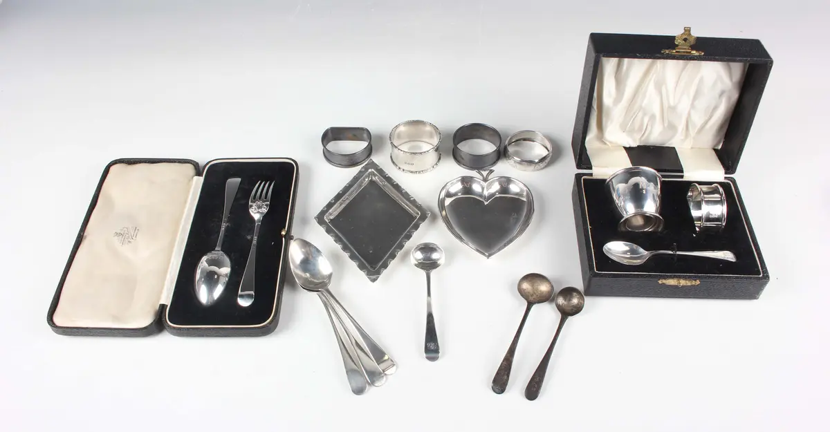 A small group of silver, including a three-piece christening set