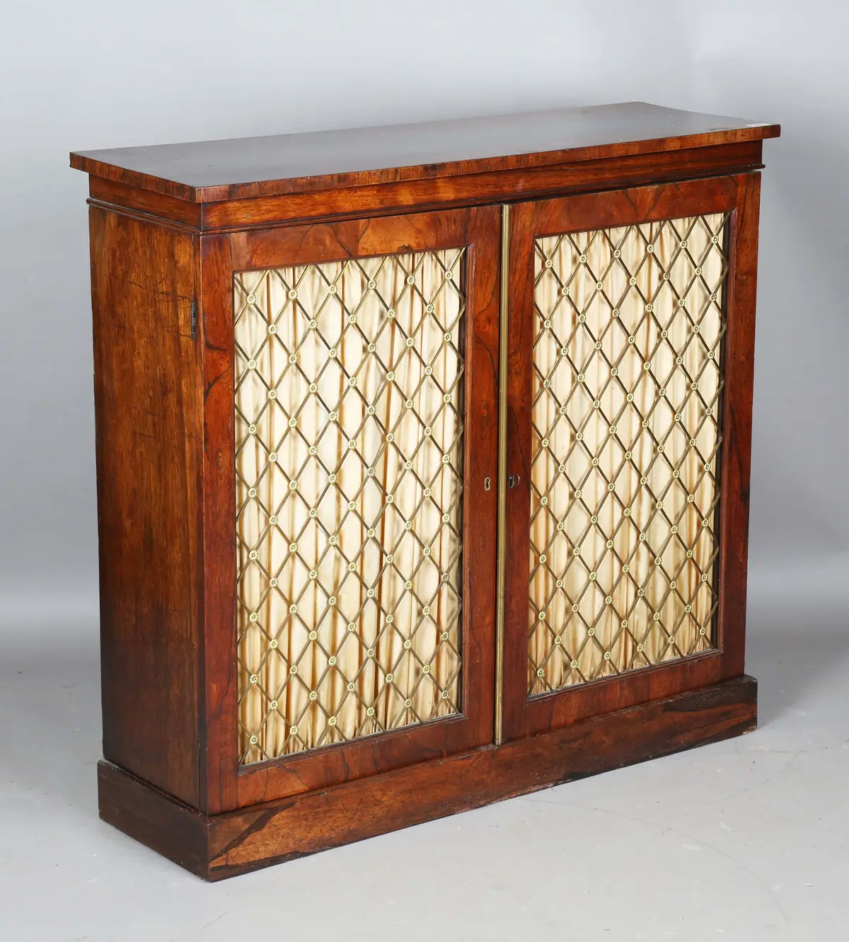 A Regency rosewood two-door side cabinet, each door with an inset