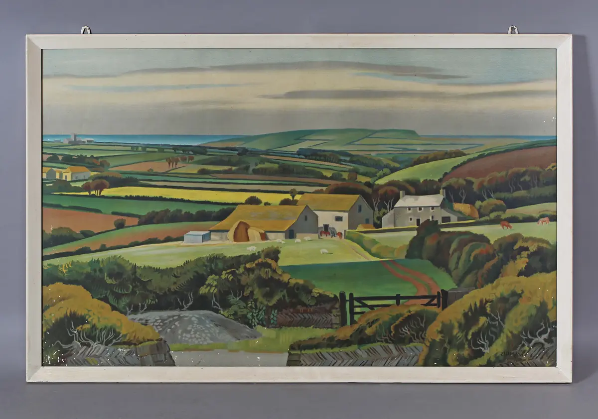 After Adrian Allison - Farm in a landscape, chromolithograph poster