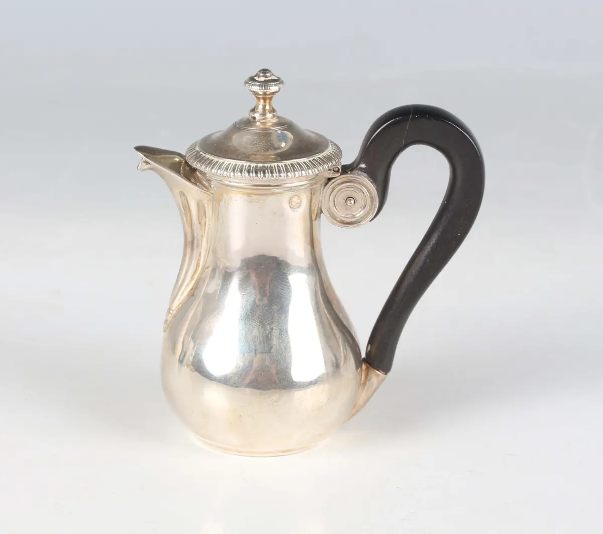 An early 19th century French miniature toy silver coffee pot of baluster