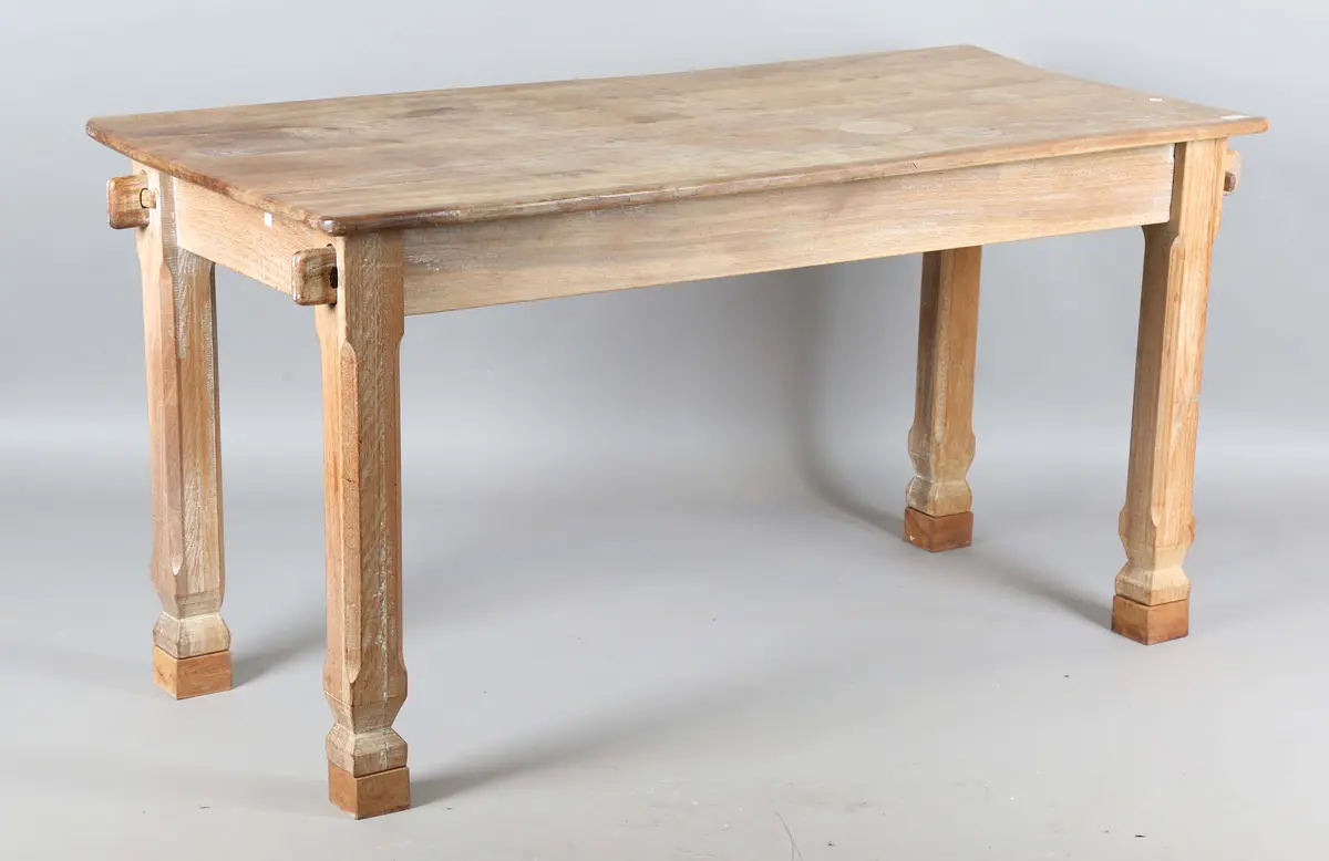 A late 20th century bleached hardwood rectangular kitchen table, the