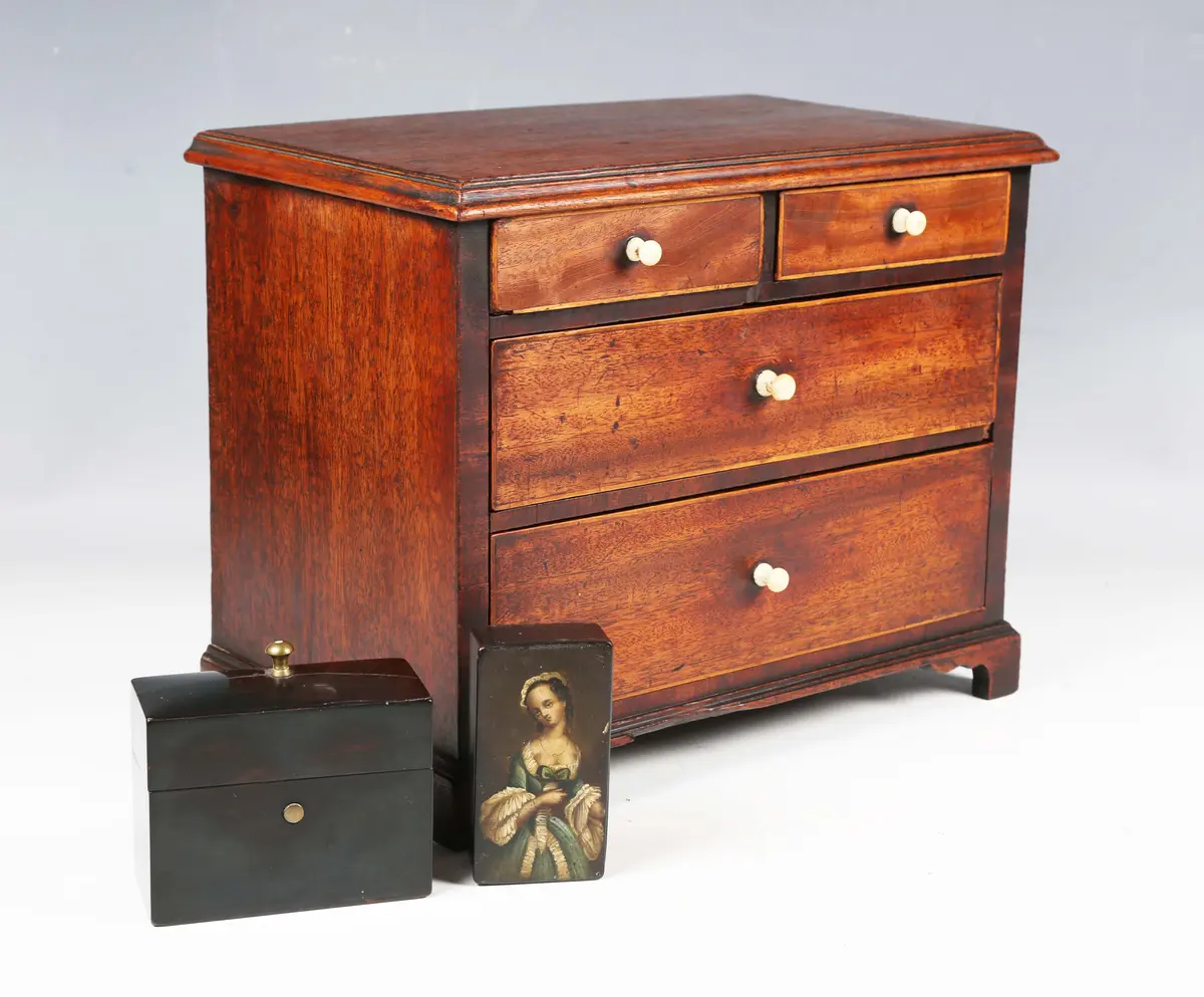 A George III mahogany table-top chest of oak-lined drawers, width