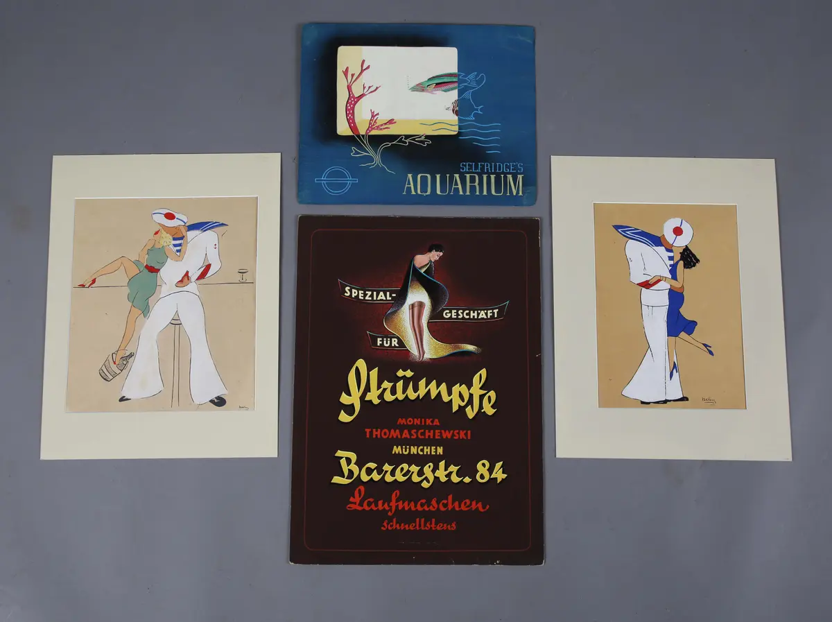 A folio of assorted watercolours, including gouache poster designs