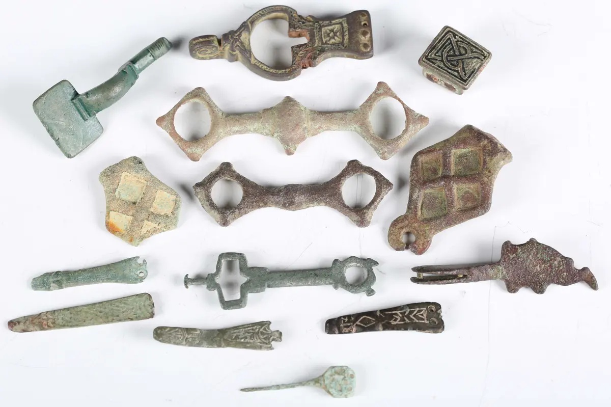 A mixed group of Anglo-Saxon artefacts, including a small rectangular