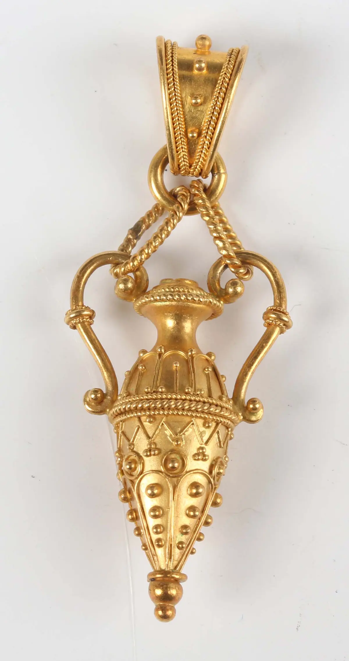 A gold Classical Revival pendant, designed as an amphora with applied