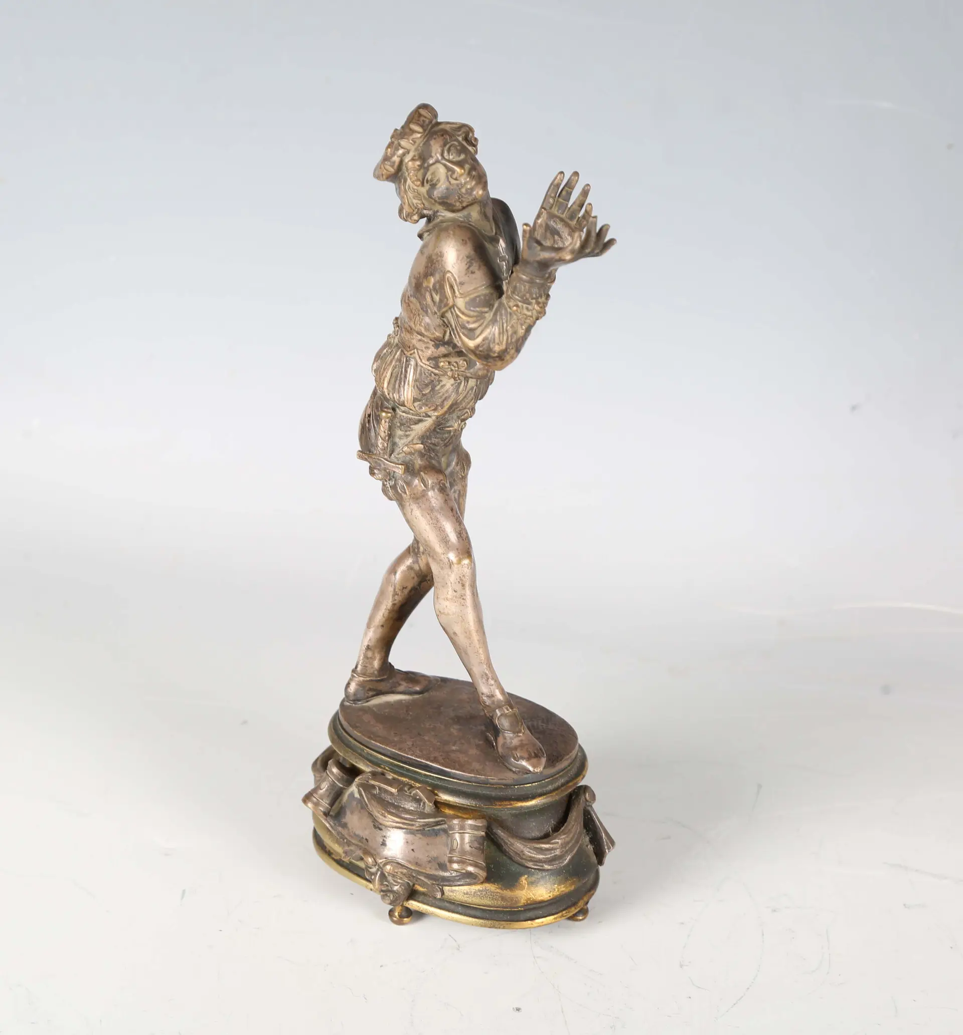 A 19th century French silvered cast bronze figure, finely modelled