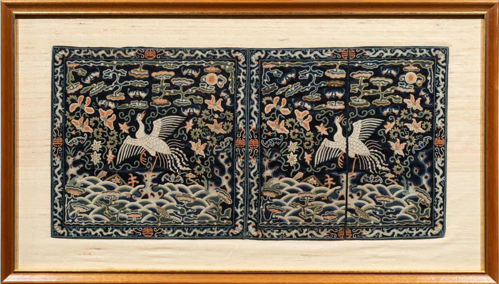 A pair of Chinese embroidered fifth civil rank badges