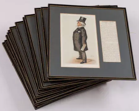 Collection of 52 framed Vanity Fair prints of horse racing personalities