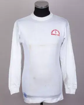 Emlyn Hughes white No.3 Fanfare for Europe match worn long-sleeved shirt, 1973