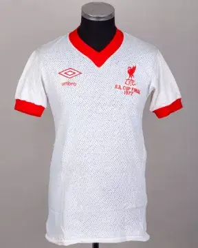 Emlyn Hughes white and red airtex No.6 Liverpool 1977 F.A.Cup Final