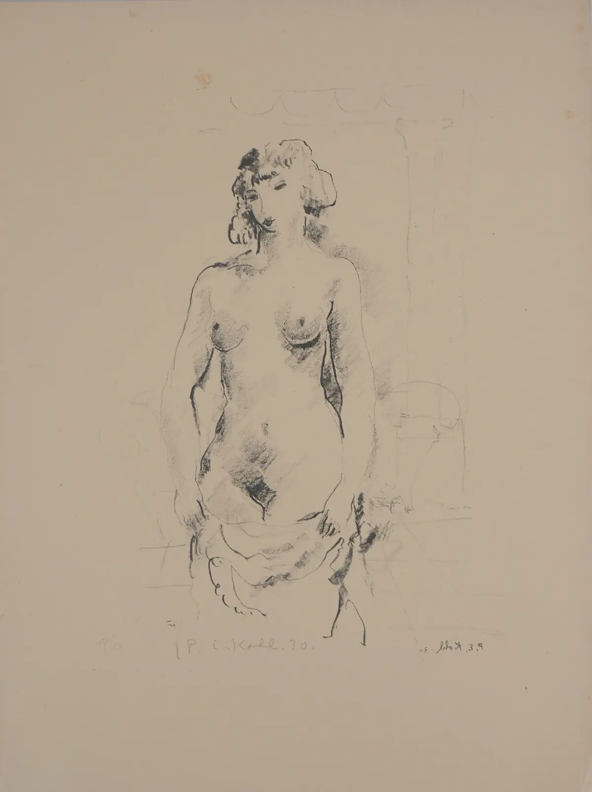 Pierre-Ernest KOHL - Nu dans l’atelier - Lithographie originale signée