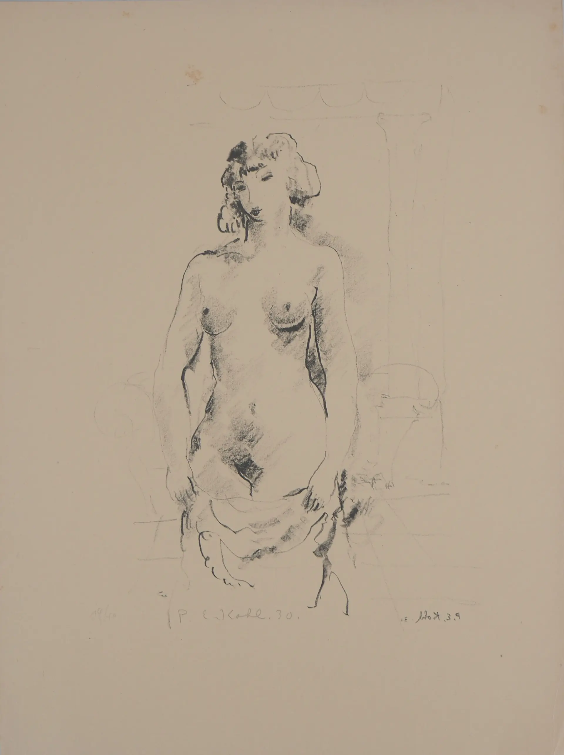 Pierre-Ernest KOHL - Nu dans l’atelier - Lithographie originale signée