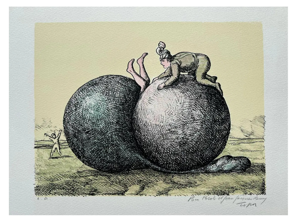 Roland TOPOR - Les boules, 1973, Lithographie originale signée et numérotée