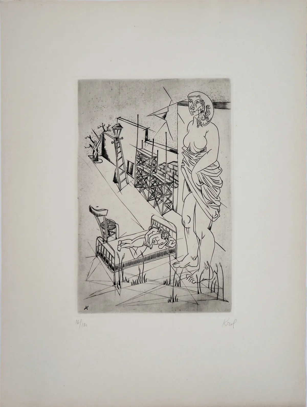 Abraham KROL : Les amants, 1950 - Gravure originale signée