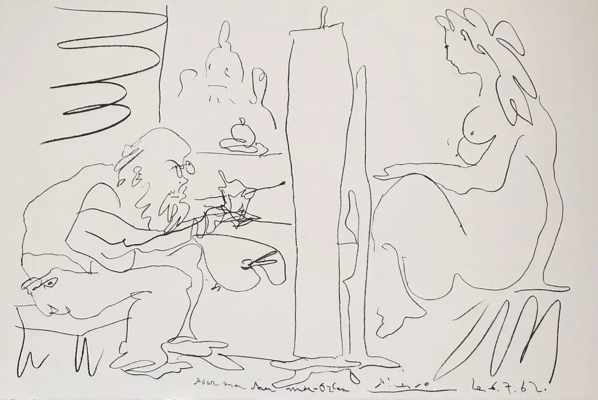 Pablo PICASSO - Le peintre et son modèle - Lithographie signée planche