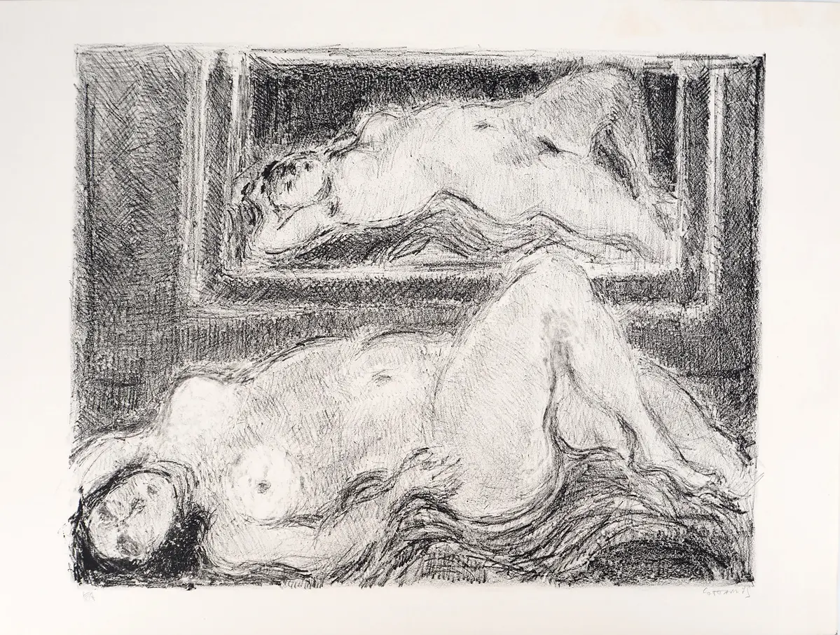 André COTTAVOZ - Femme nue au miroir, vers 1976 - Lithographie originale