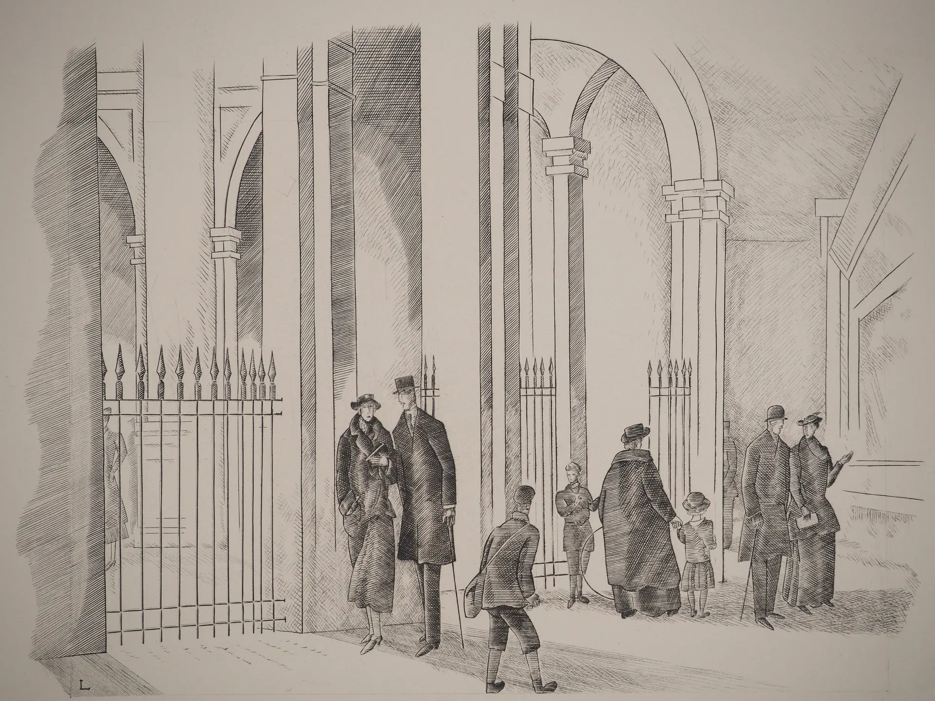 Jean-Emile LABOUREUR : Sous les arches du Palais Royal, Gravure originale