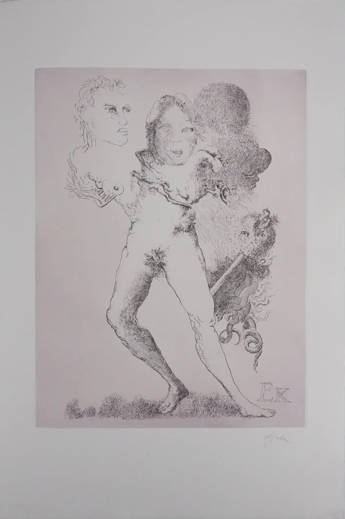 Popovic LJUBA : Chez elle, Gravure originale signée