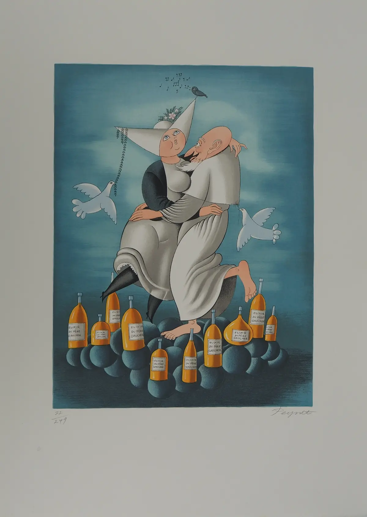 Raymond PEYNET : Le prêtre et la religieuse, Lithographie originale signée