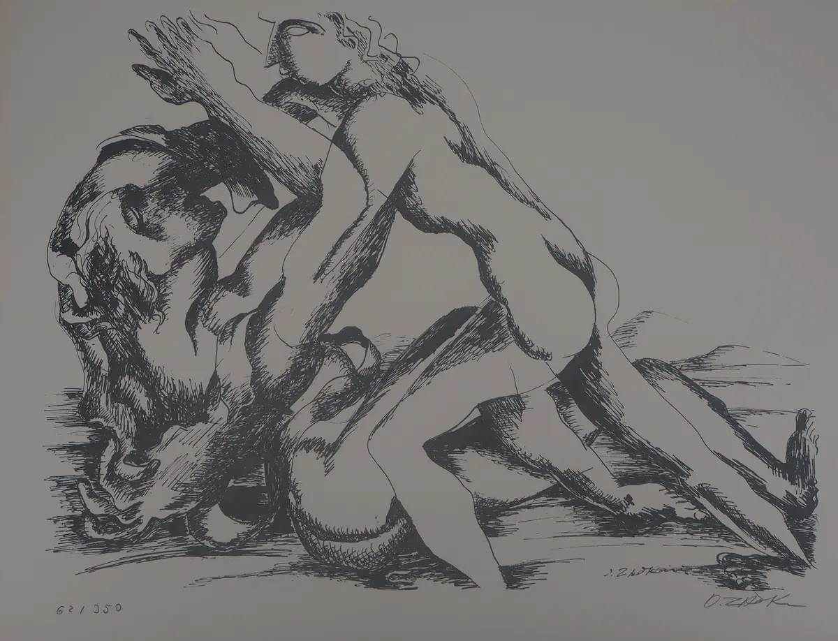 Ossip ZADKINE :Mythologie Hercule et la ceinture d'Hippolyte - Lithographie