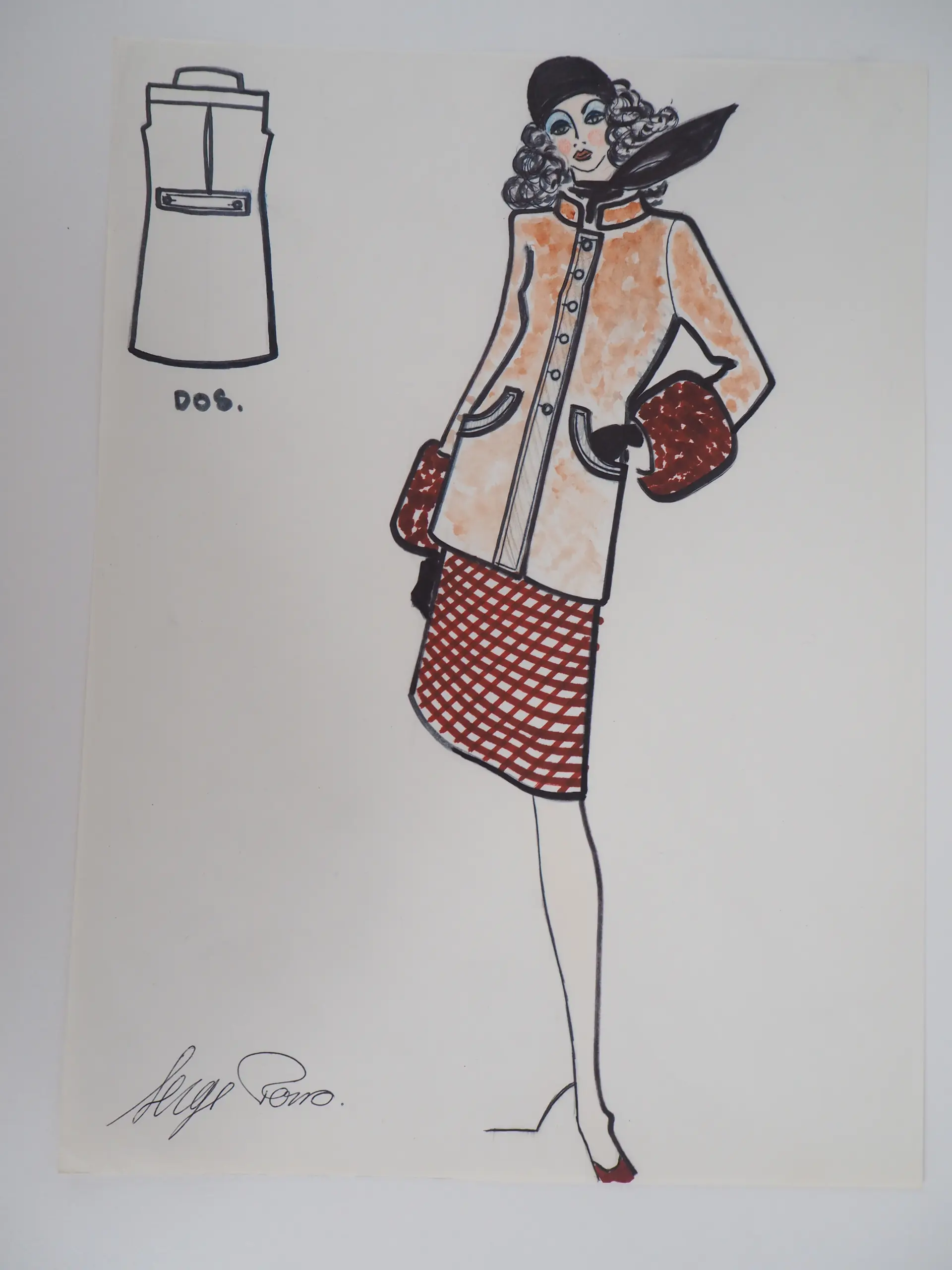 Serge PONS - Veste à col mao - Aquarelle signée