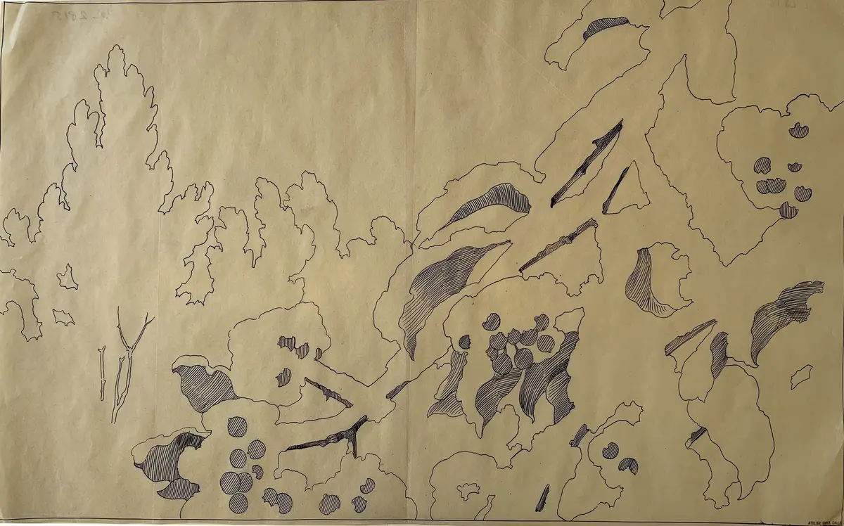Emile GALLÉ - Etude pour un projet de décoration en marqueterie - Dessin