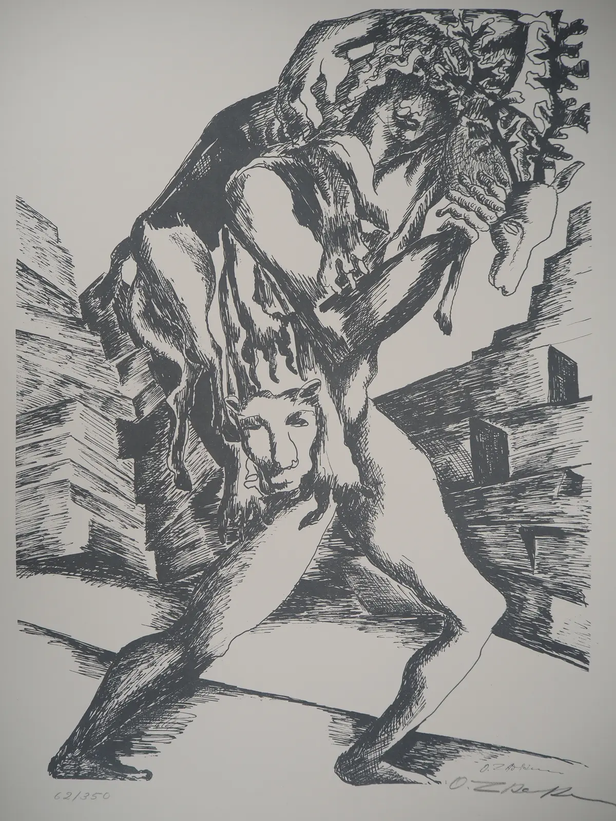 Ossip ZADKINE : Mythologie Hercule et la biche de Cérynie - Lithographie