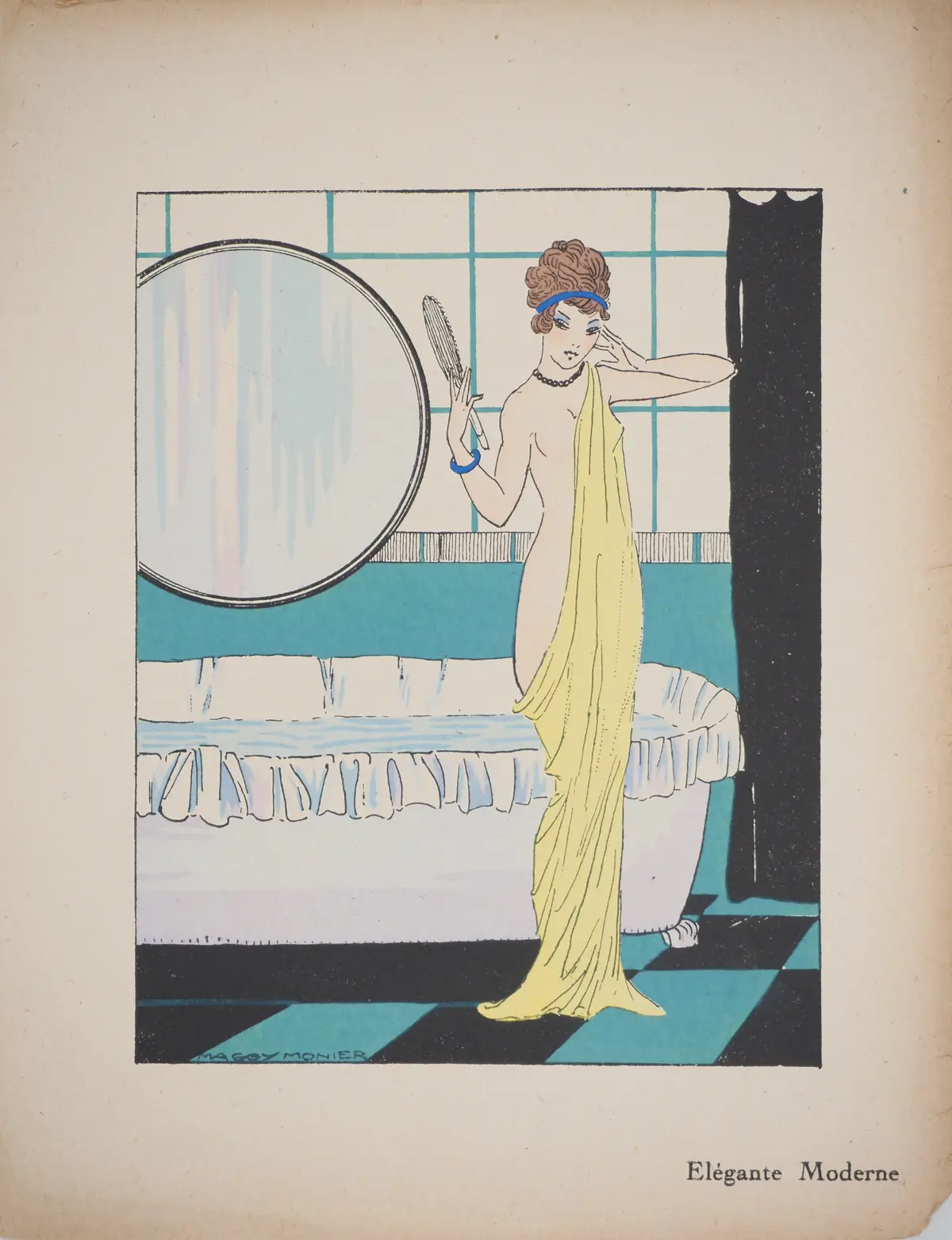 Maggy MONIER : Art déco, Jeune fille élégante et moderne, Lithographie