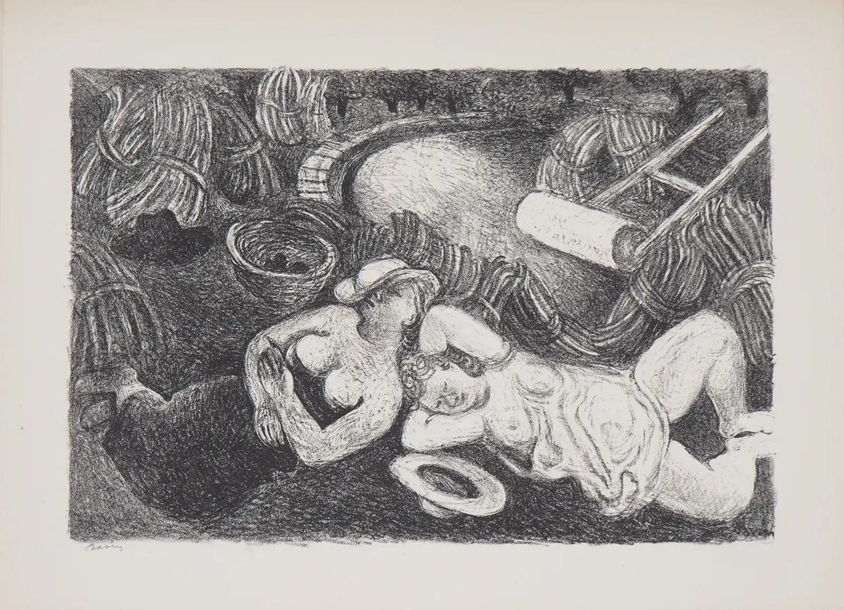 Maurice SAVIN - Repos après la moisson, 1949 - Lithographie originale signée