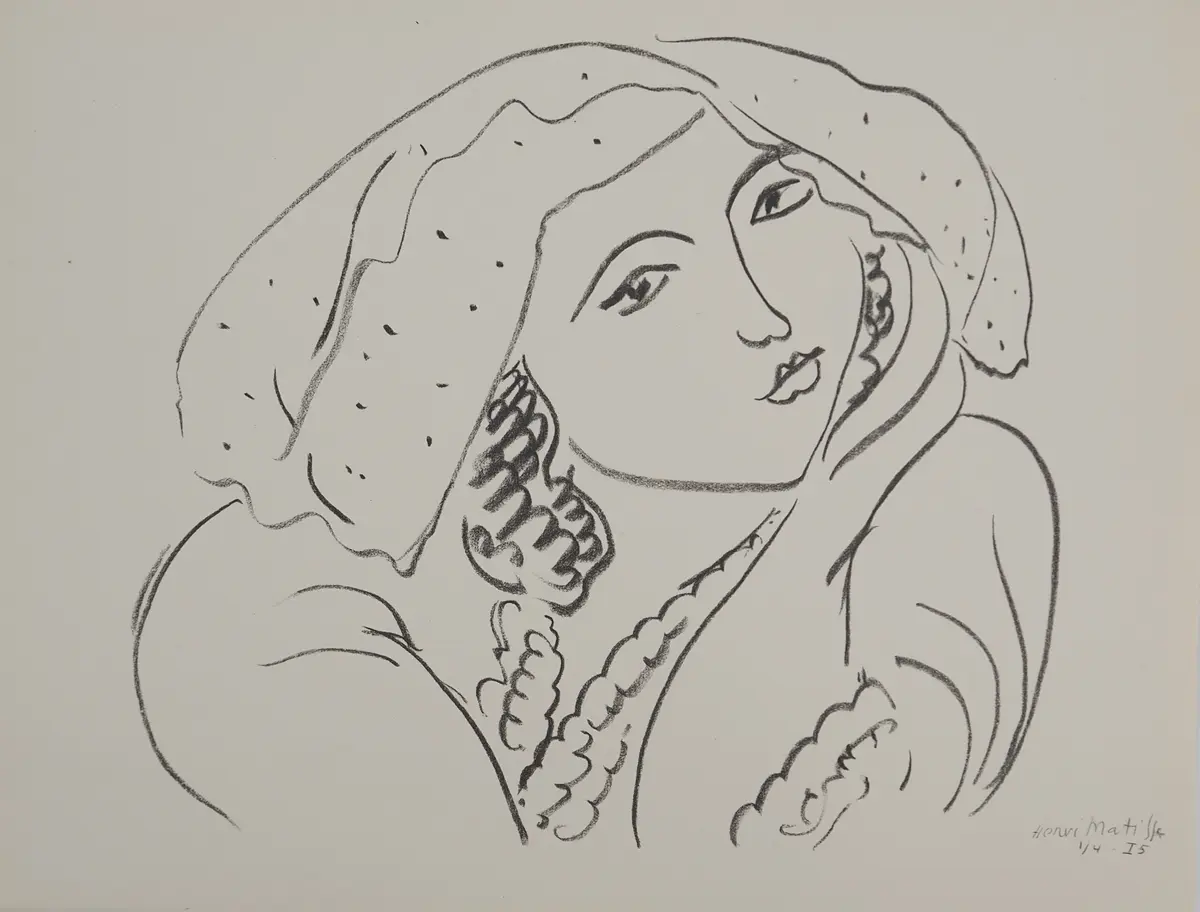 Henri MATISSE : Portrait au foulard à pois, Lithographie signée