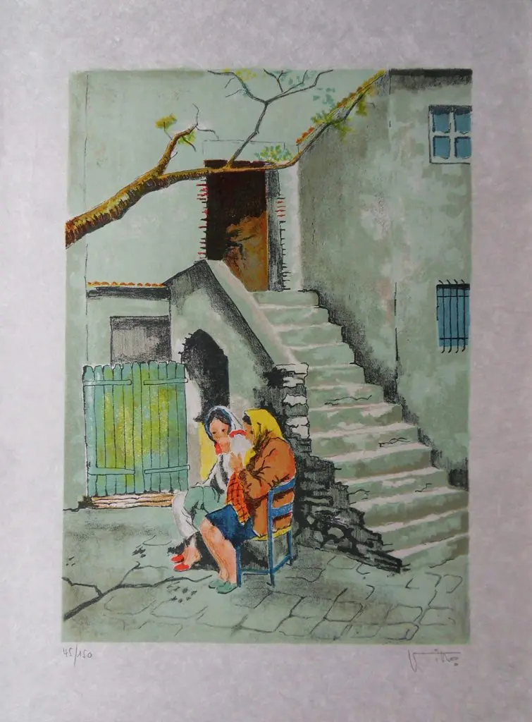 Victor VIKO : Au pied de l’escalier - Lithographie originale signée