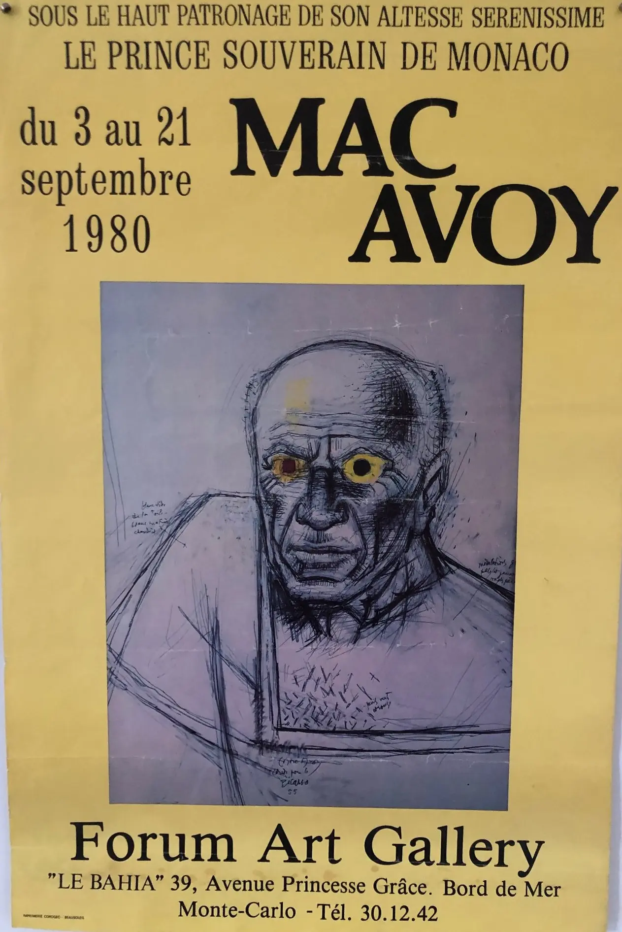 Mac Avoy (d’aprés) - Portrait de Picasso Exhibition Monte-Carlo, 1980