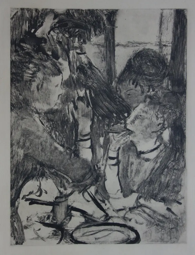 Edgar DEGAS : Filles partageant un repas - Gravure originale, 1935