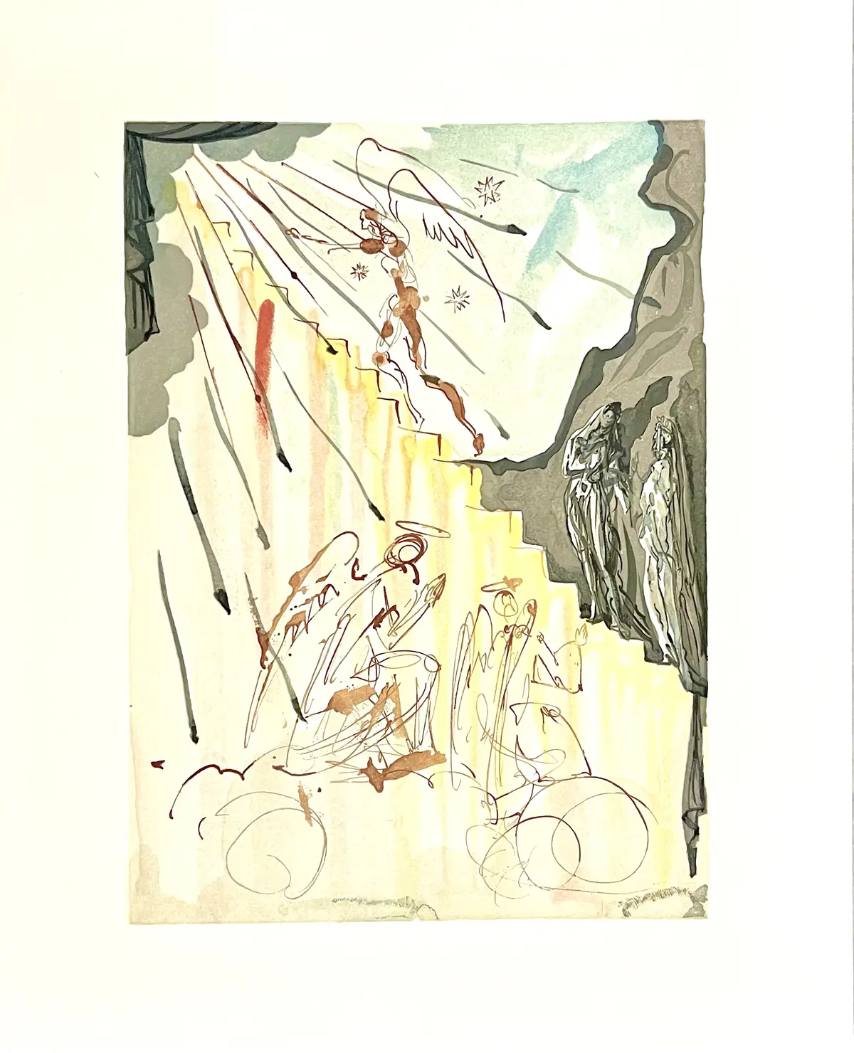 Salvador DALI - L’échelle mystique (Divine Comédie), 1960 - Bois original gravé