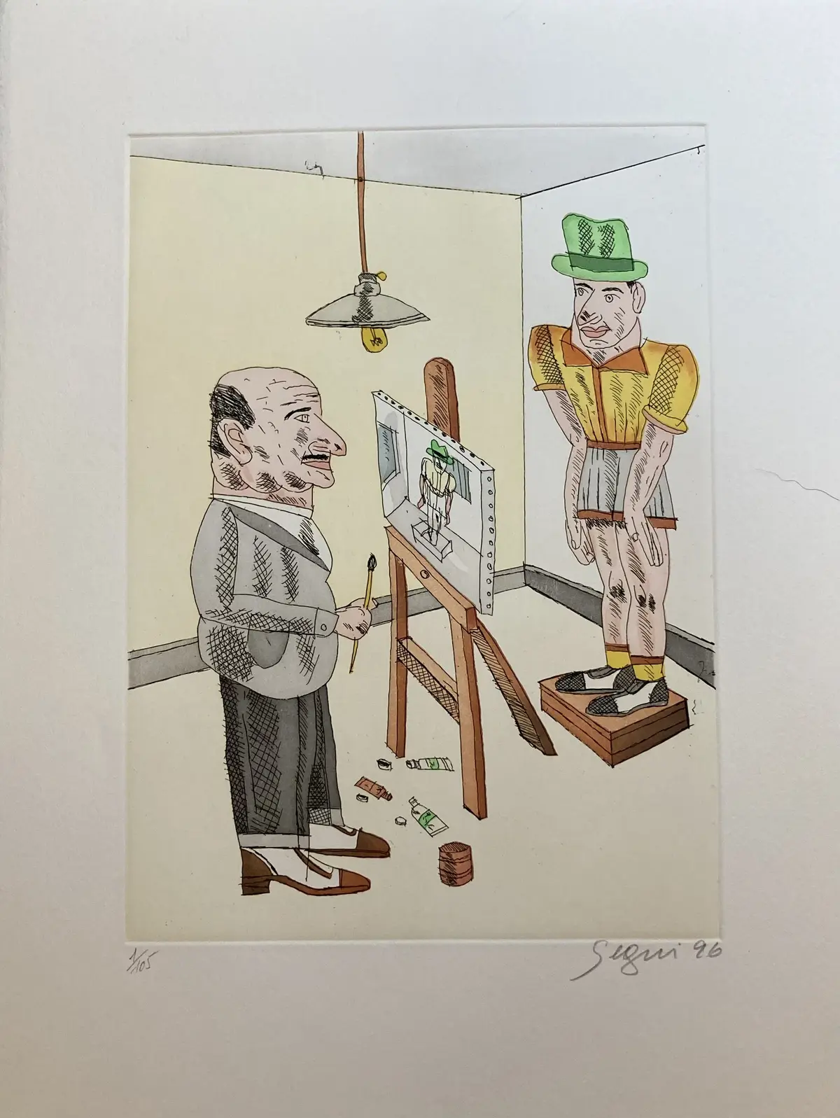 Antonio SEGUI - Le Chapeau de Juanito 5, 1996, Gravure aquarellée