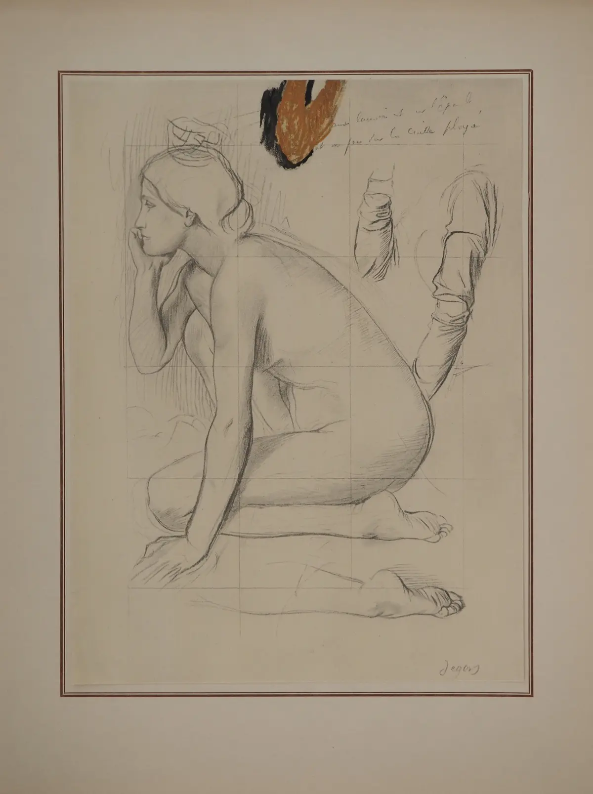 Edgar DEGAS : Etude pour nue accroupie, Lithographie et pochoir signée