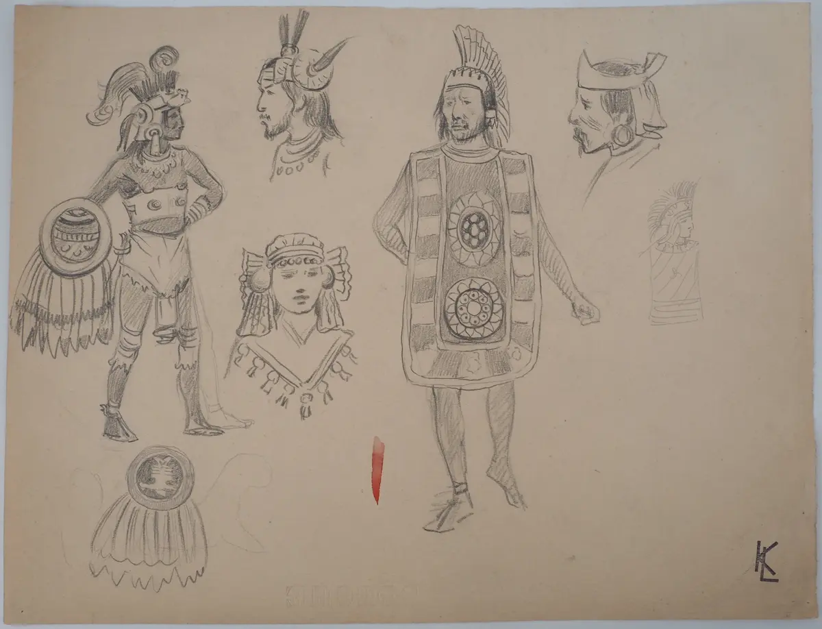Léopold Franz KOWALSKI: Costumes indiens, dessin original