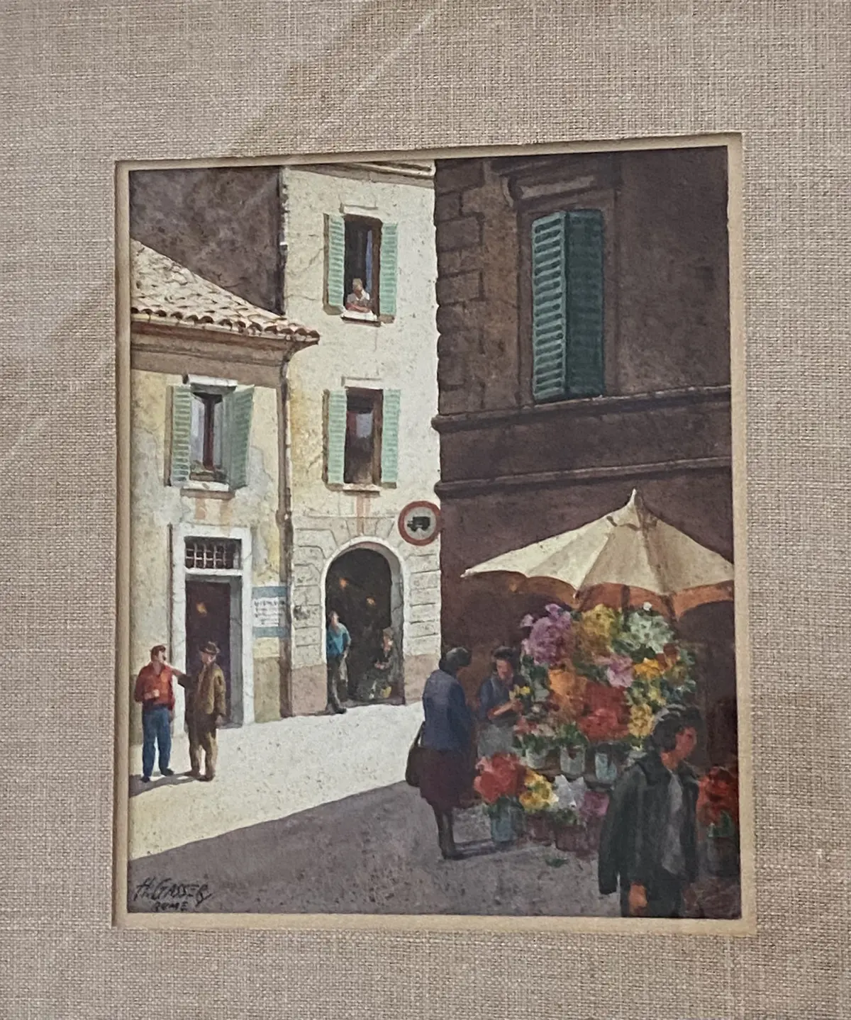 Aquarelle " Flower Stall Rome" par Henry Gasser