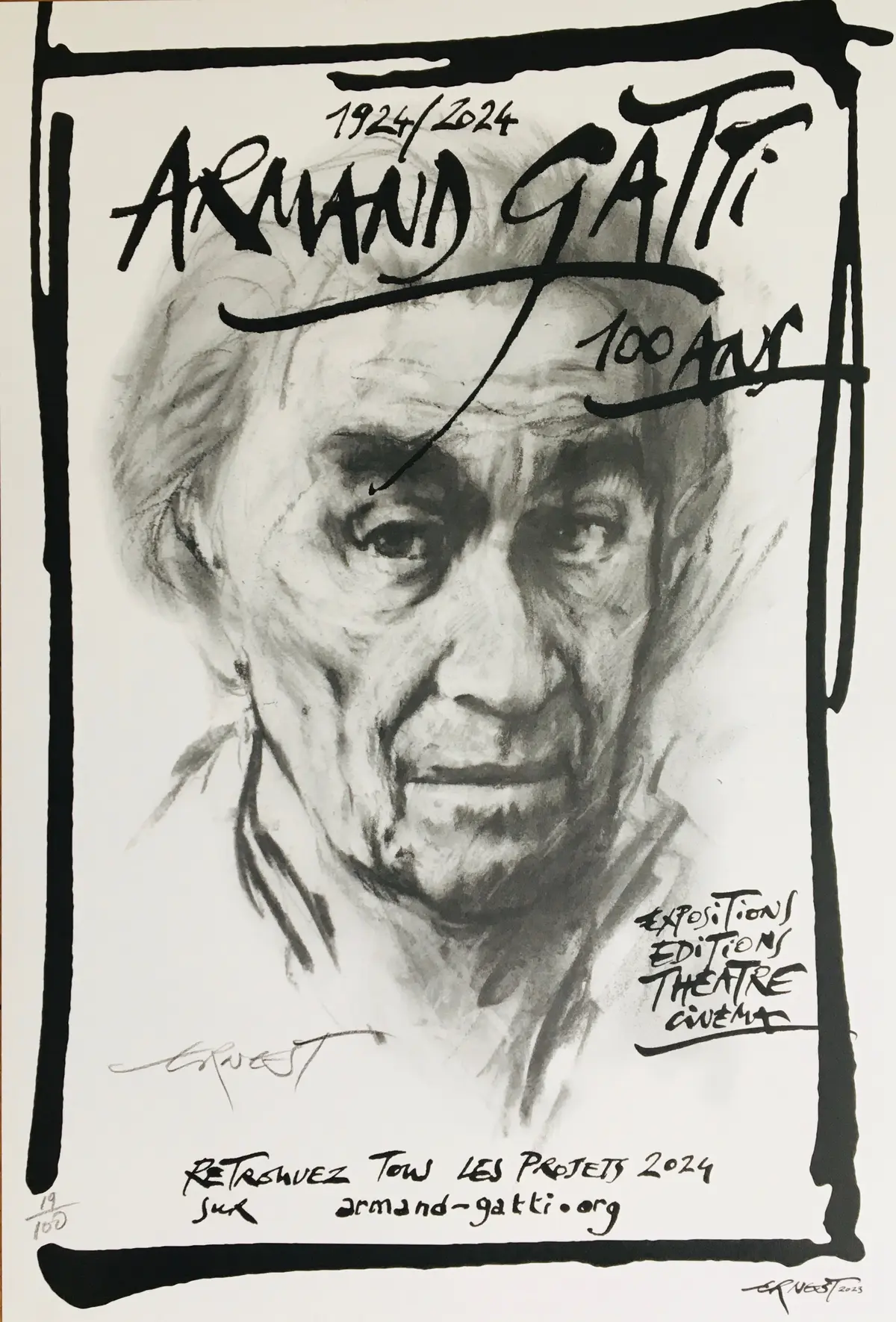 Ernest PIGNON-ERNEST - Armand Gatti, 2023 - Tirage pigmentaire signé au crayon