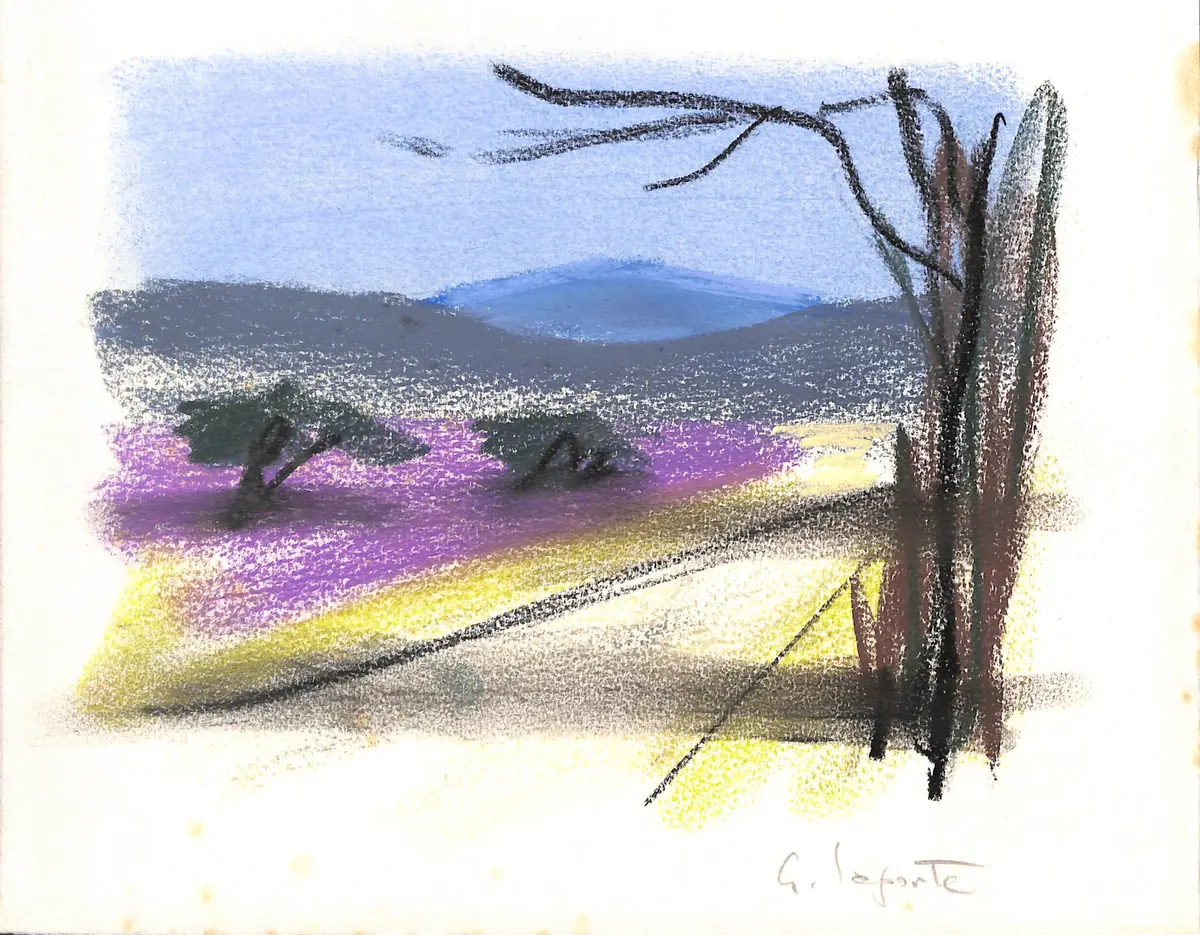 Georges LAPORTE - Sur le route de la lavande, 1974 - Dessin original