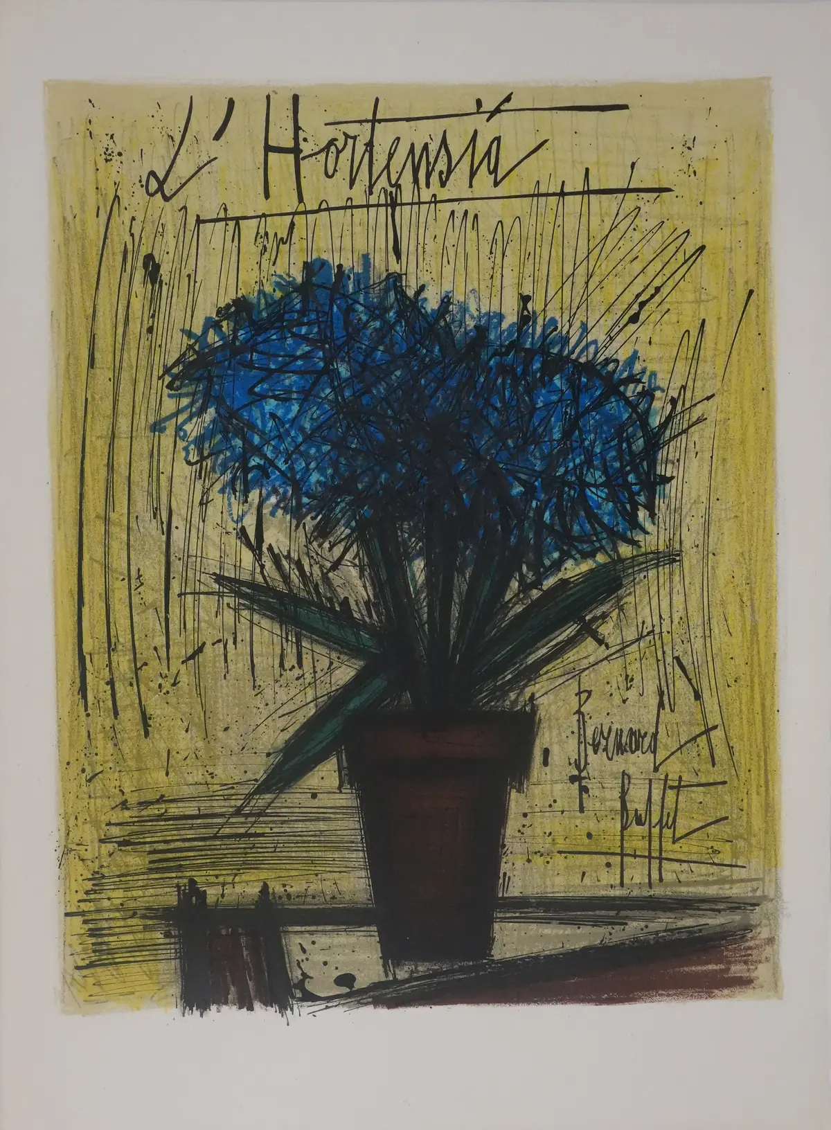 Bernard BUFFET : L’hortensia, Lithographie originale signée