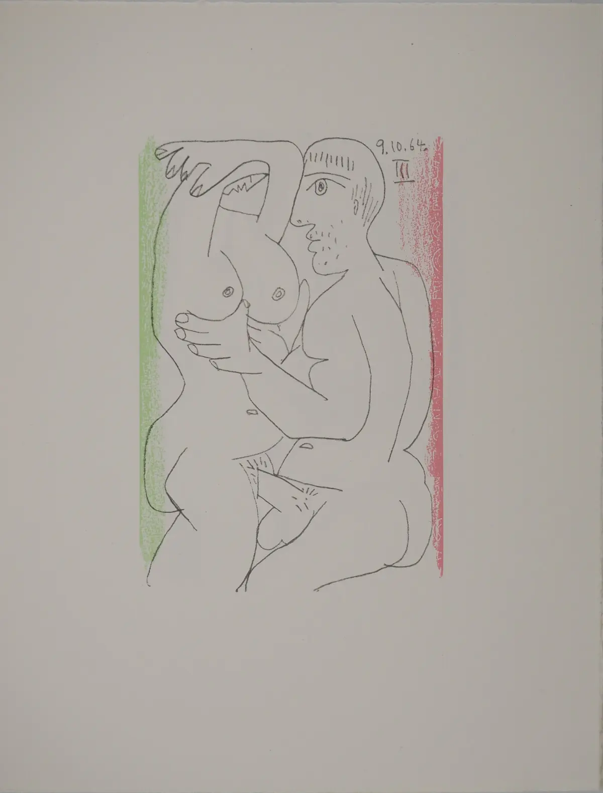 Pablo PICASSO : Le Goût du Bonheur, Intimité en vert et rose, Lithographie