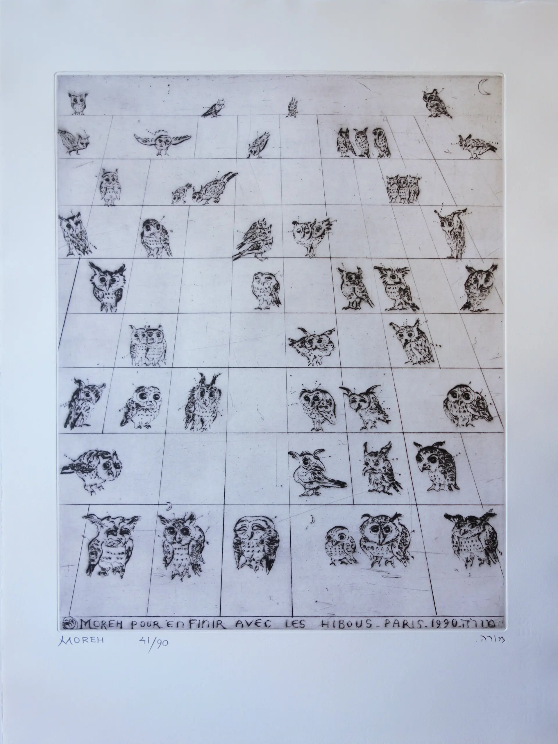 Mordecai MOREH : Pour en finir avec les Hiboux - Gravure originale Signée