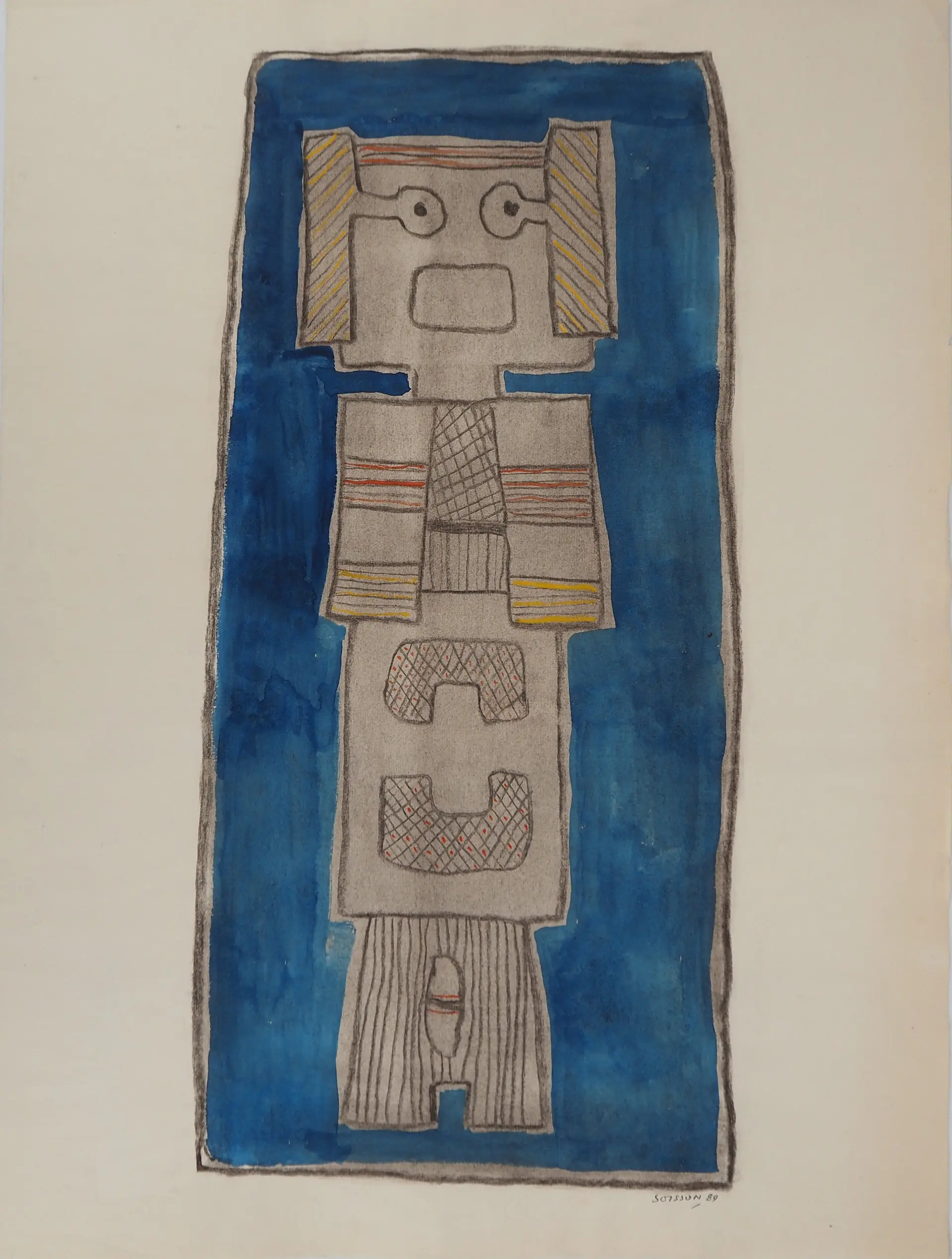 Jacques SOISSON : Totem, Aquarelle originale signée